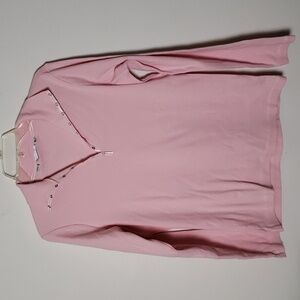 Cutter and buck pink long sleeve ribbed Henley shirt, snaps, cotton stretch Sz L